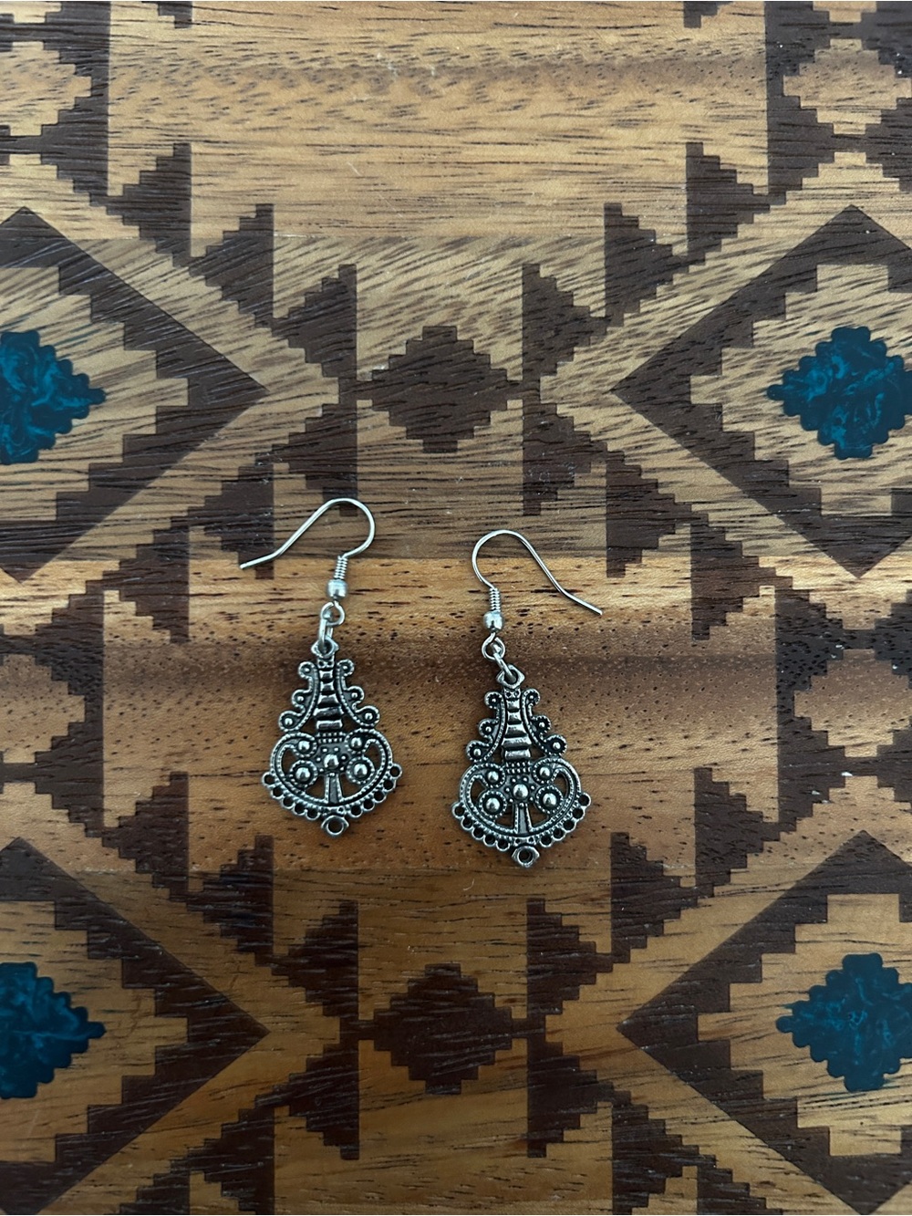 Ornate Silver-Tone Filigree Drop Earrings - Women Jewelry